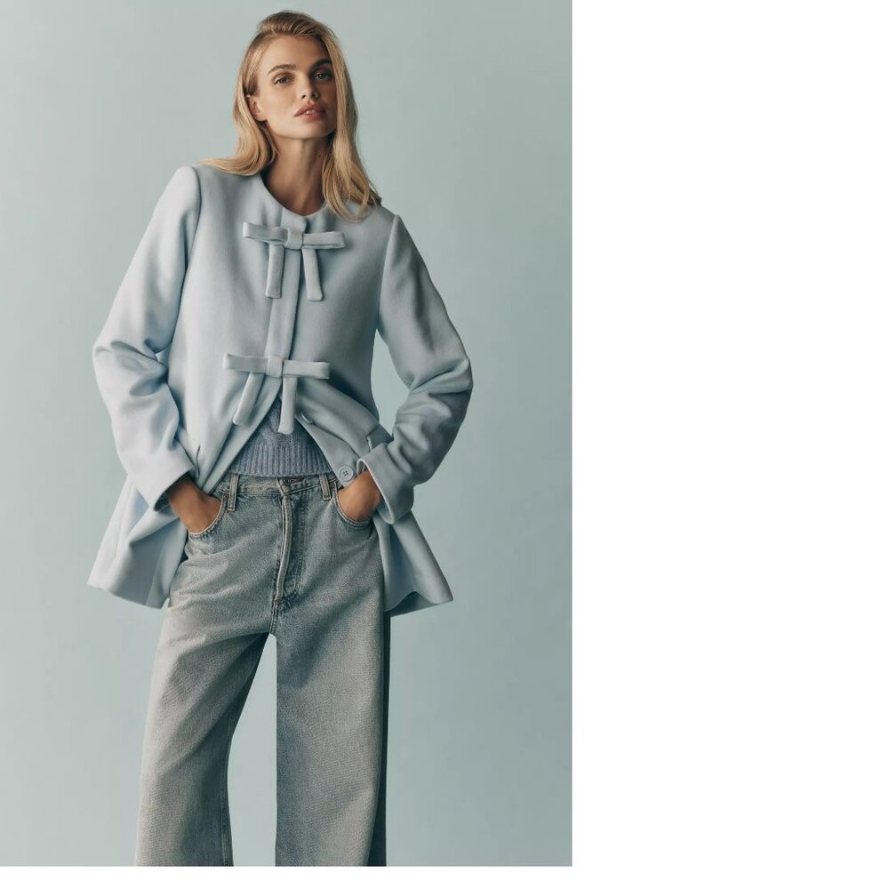Anthropologie Hutch Bow-Front Coat SIZE M new with tag blue color